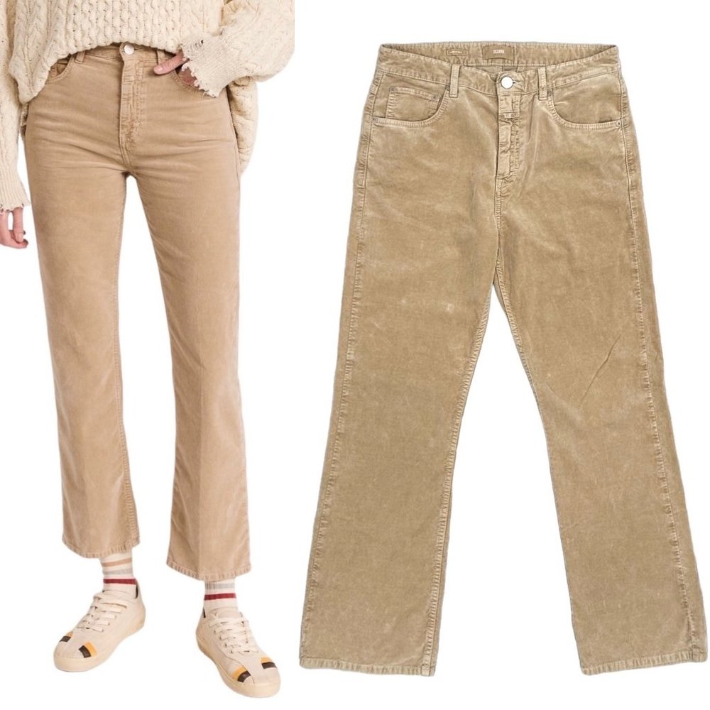 Closed Baylin High-Rise Slim Fit Flare Corduroy Velvet Jeans in Cement Beige Tan